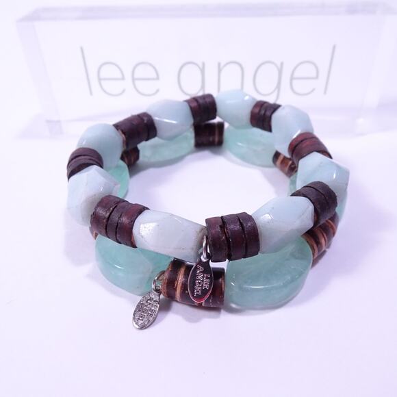 Neiman Marcus Lee Angel Seafoan Resin Wood Link Stackable Bracelet NWT 210 - Picture 9 of 10